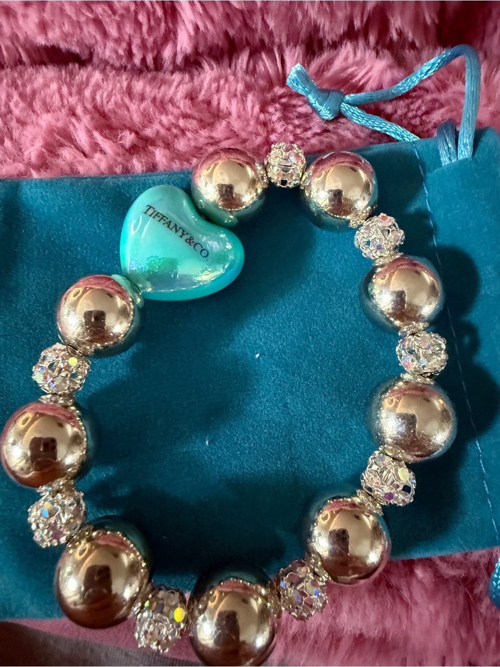 Tiffany & Co. Turquoise Heart and Silver Bead Bracelet